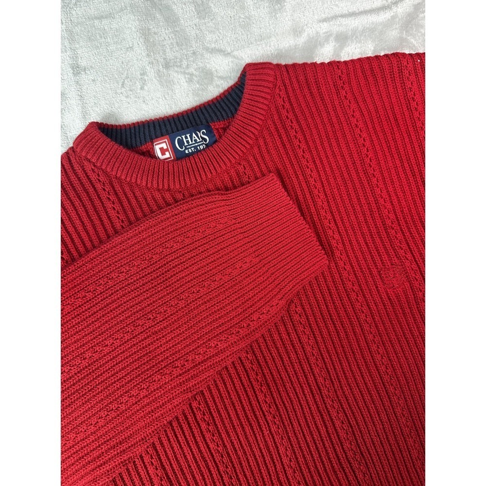 Chaps Sweater Mens XL Red Textured Cable Rib Knit Crewneck Pullover Crest Preppy